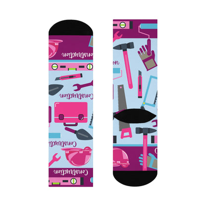 Construction Worker Socks Pink Unisex Adult Stretchy Mid Calf Original Atlas Wanderlust