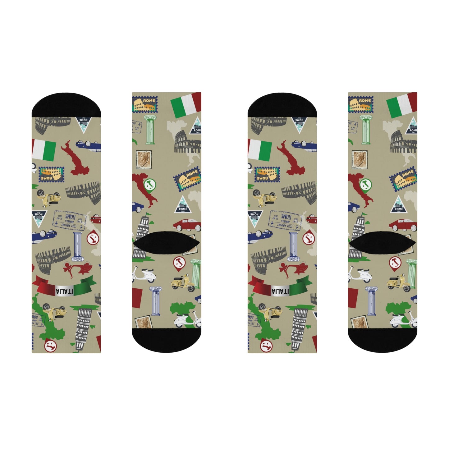italy themed socks architecture, food, map colotful