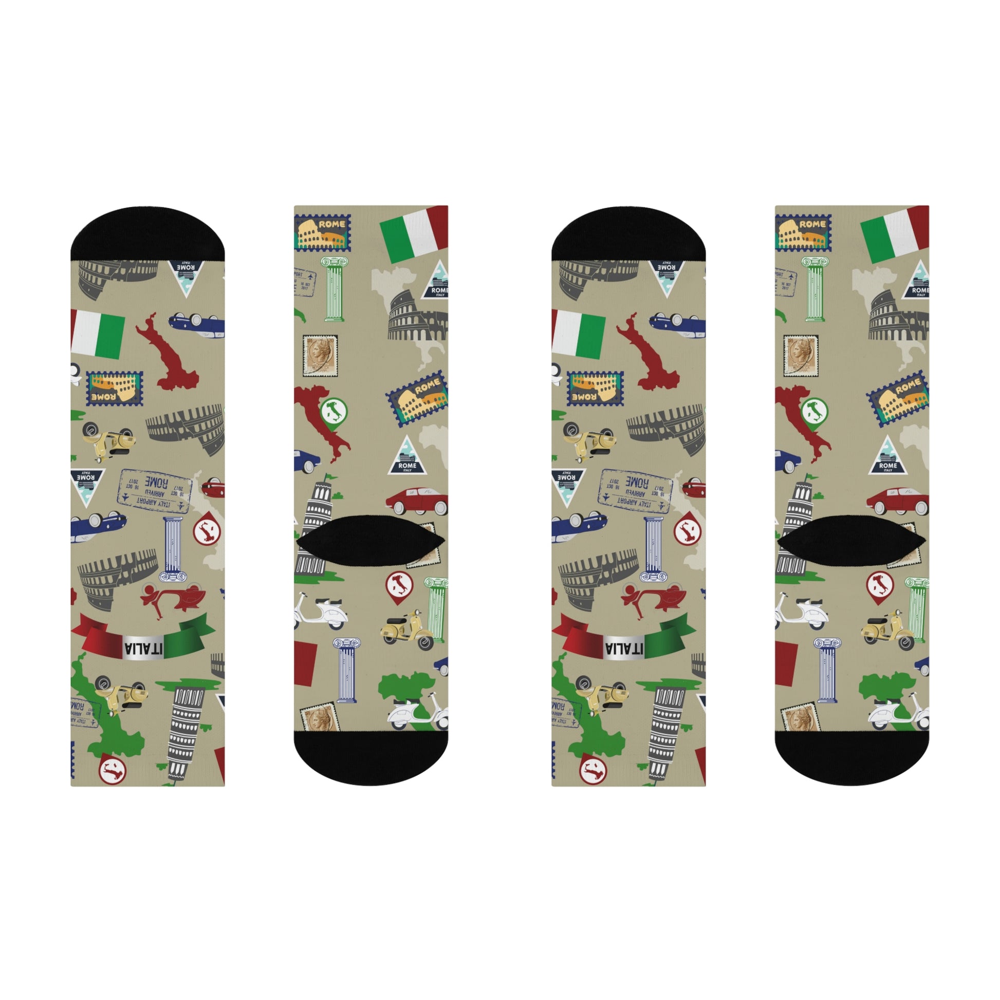 italy themed socks architecture, food, map colotful