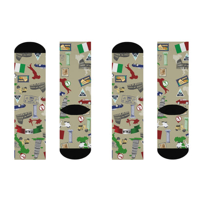 italy themed socks architecture, food, map colotful