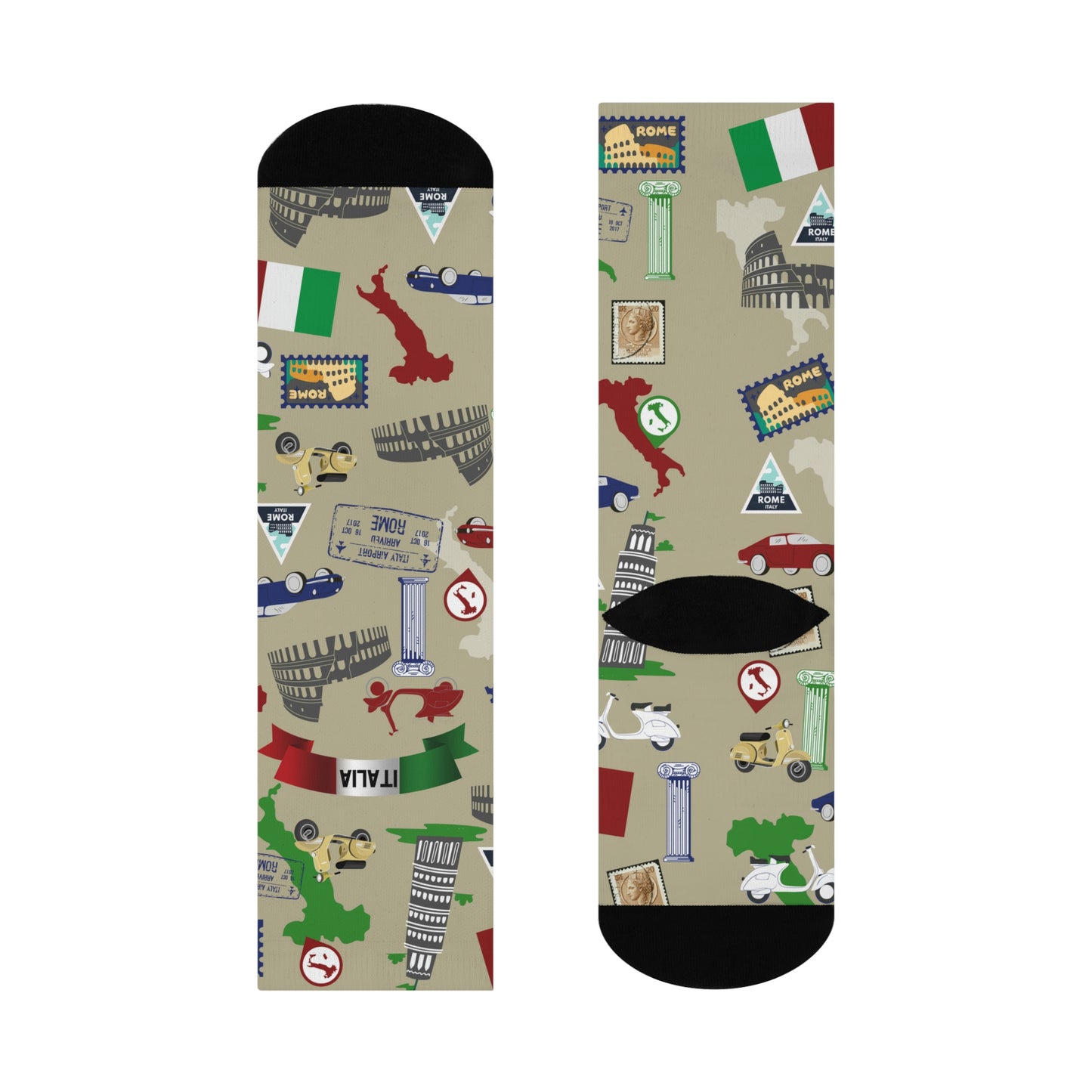 italy themed socks architecture, food, map colotful