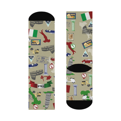 italy themed socks architecture, food, map colotful