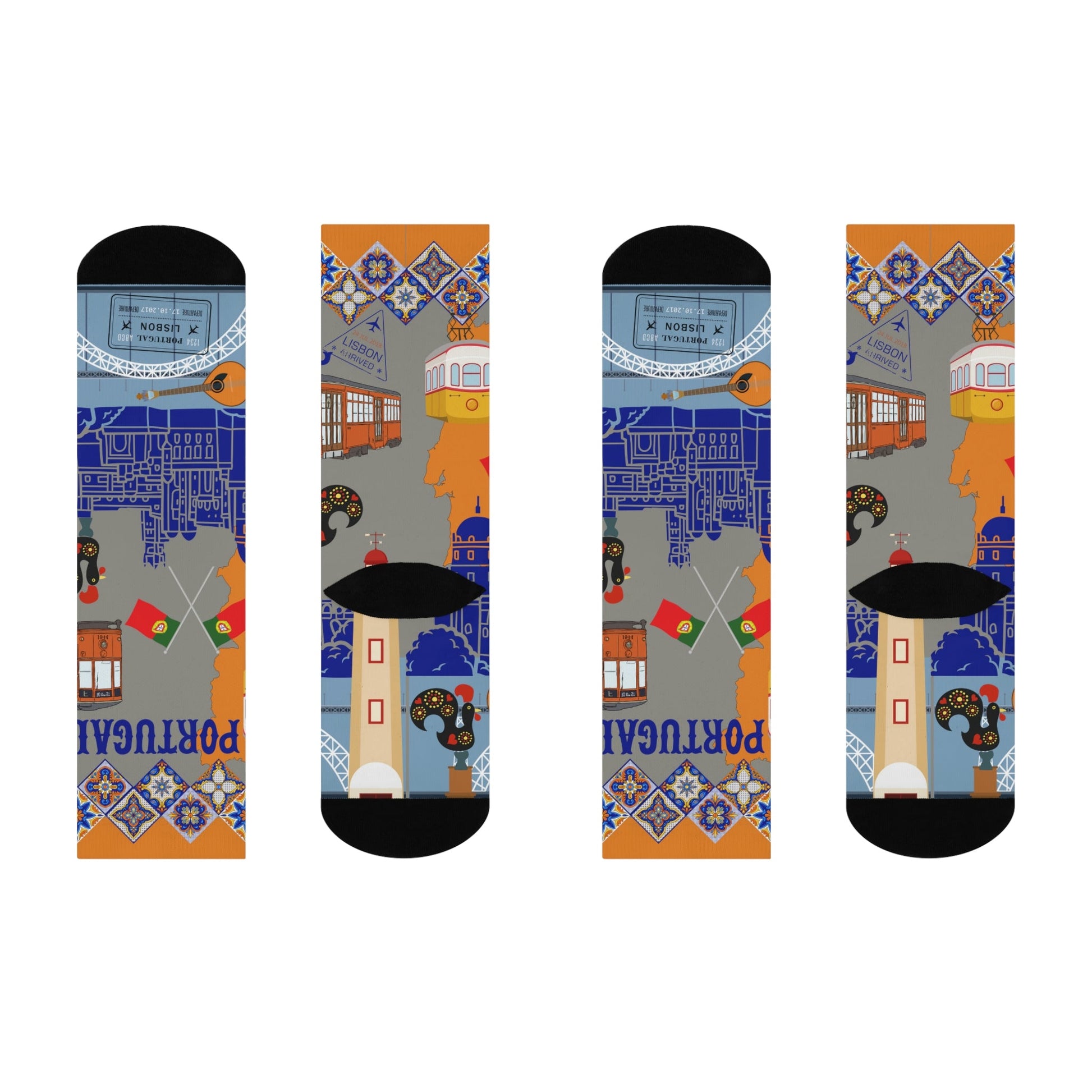 Portugal Socks – Lisboa Lisbon Travel Crew Socks Inspired by Culture & Coast Atlas Wanderlust