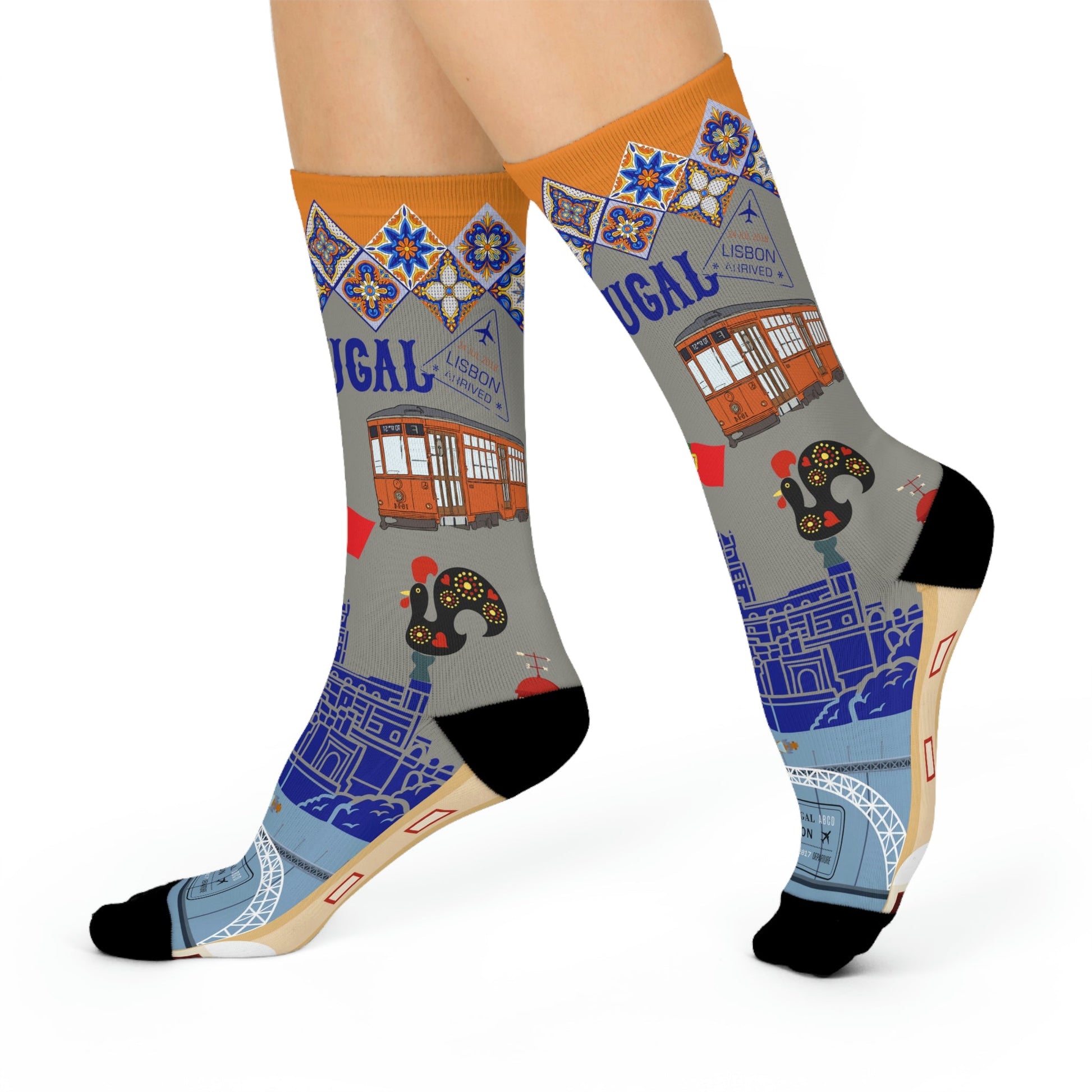 Portugal Socks – Lisboa Lisbon Travel Crew Socks Inspired by Culture & Coast Atlas Wanderlust