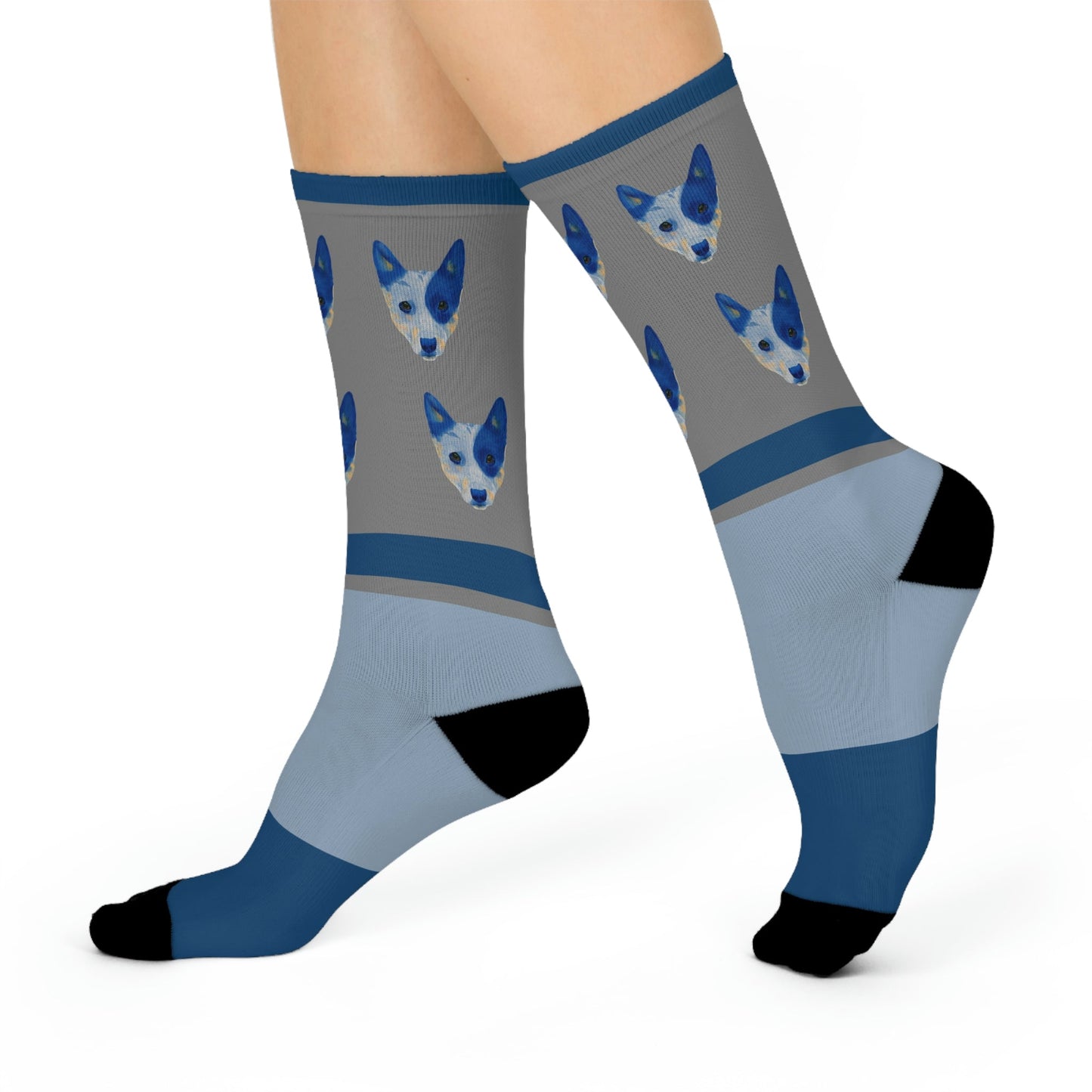 Queensland Blue Healer Socks Blue Face Unisex Adult Stretchy Mid Calf Original Atlas Wanderlust