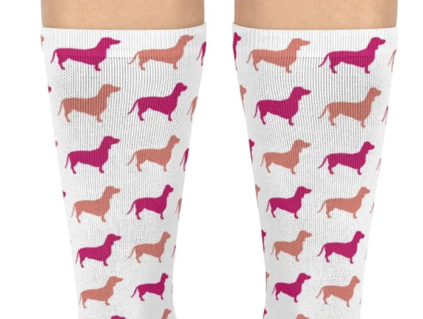 Dachshund Crew Socks! magenta and latte dachshund, great gift! modern, trendy, cute wiener dog socks! - The Dapper Dogg