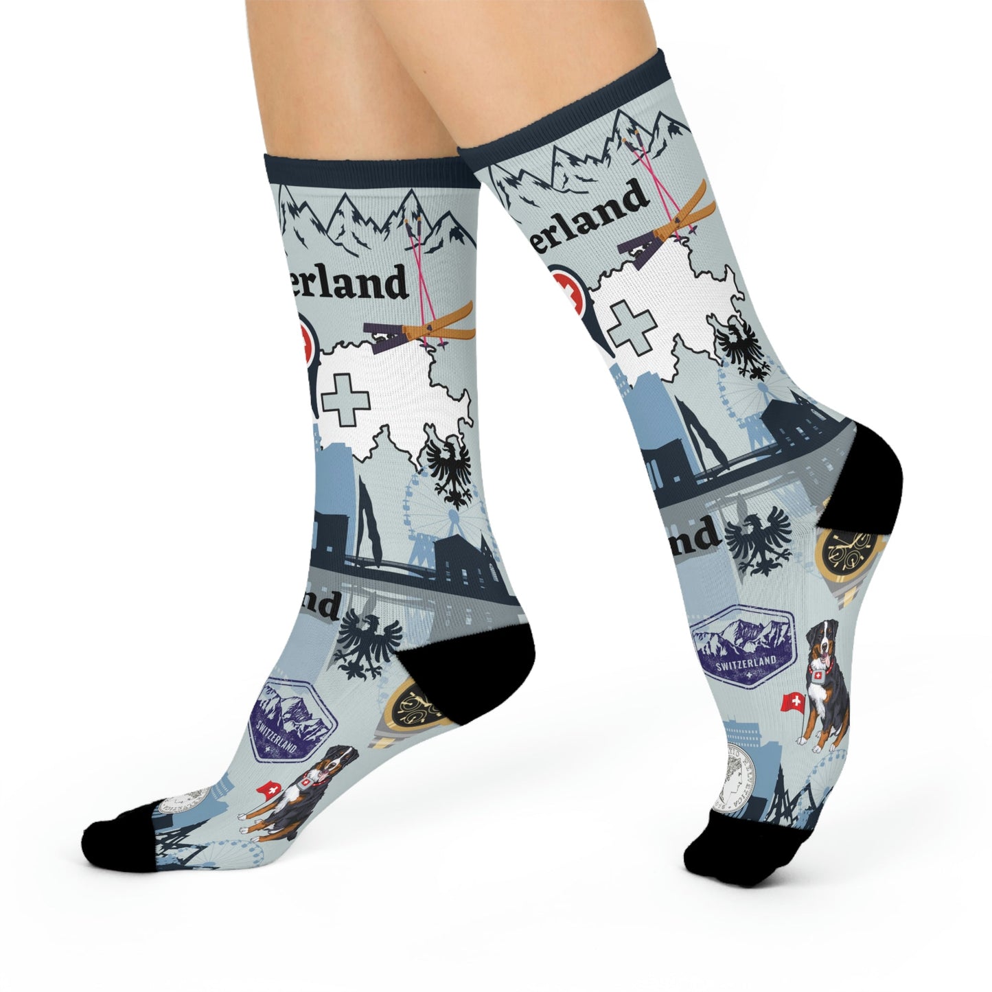 Switzerland Socks Alps Unisex Adult Stretchy Mid Calf Original Atlas Wanderlust