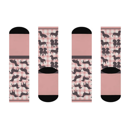 Dachshund Socks Gingham Unisex Adult Stretchy Mid Calf Original Atlas Wanderlust
