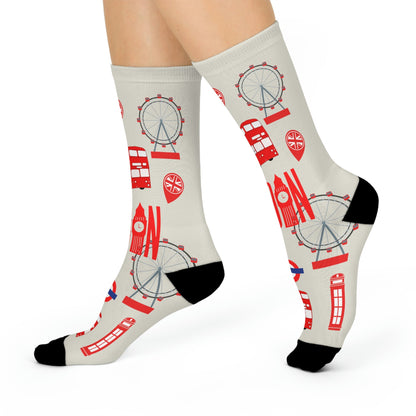 London England Socks Anglophile Unisex Adult Stretchy Mid Calf Original Atlas Wanderlust