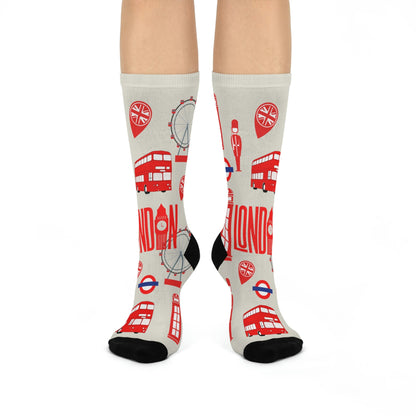 London England Socks Anglophile Unisex Adult Stretchy Mid Calf Original Atlas Wanderlust
