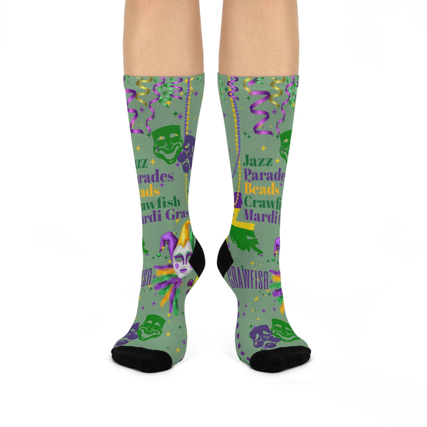 Mardi Gras Socks The Big Easy Unisex Adult Stretchy Mid Calf Original Atlas Wanderlust