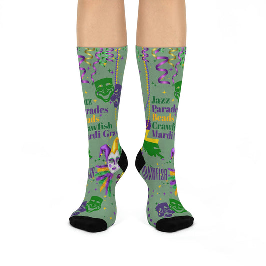 Mardi Gras Socks The Big Easy Unisex Adult Stretchy Mid Calf Original Atlas Wanderlust