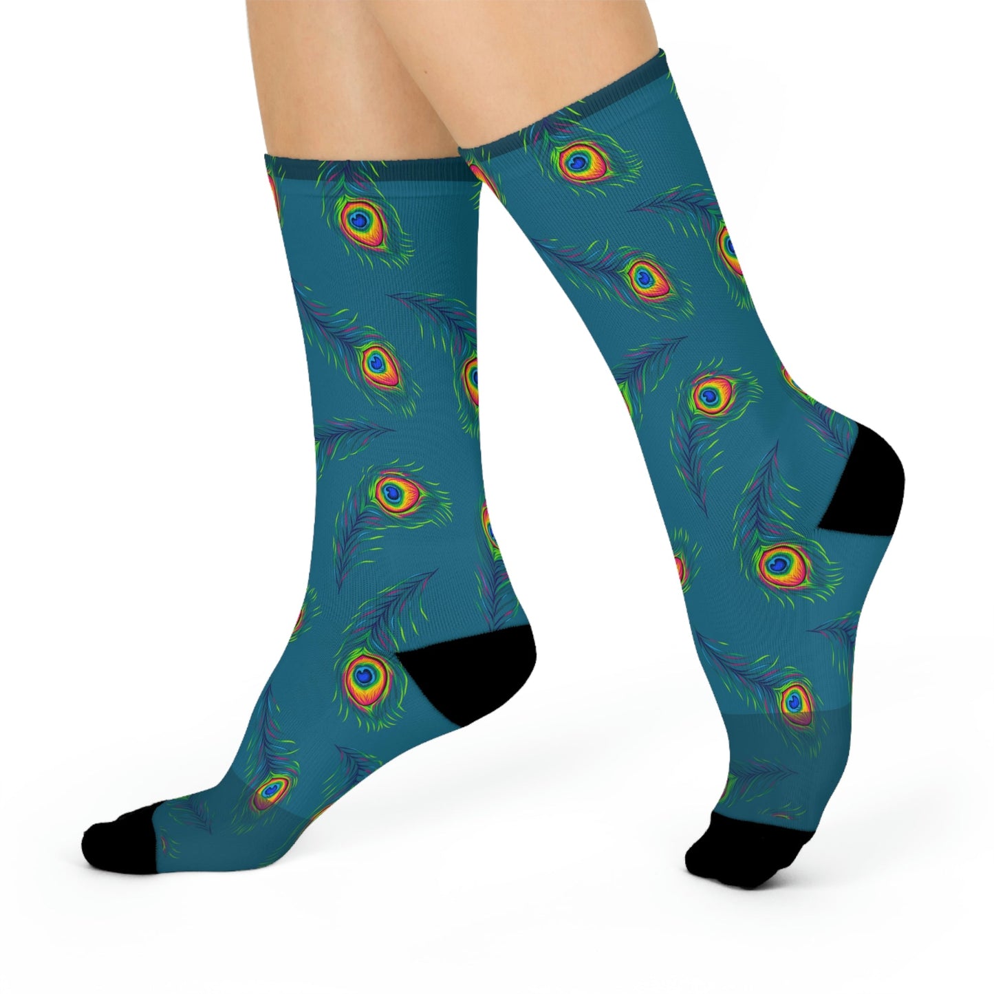Peacock Socks Paisley Unisex Adult Stretchy Mid Calf Original Atlas Wanderlust