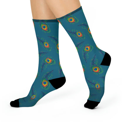 Peacock Socks Paisley Unisex Adult Stretchy Mid Calf Original Atlas Wanderlust