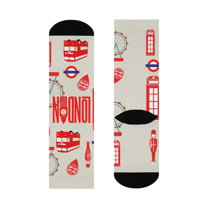 London England Socks Anglophile Unisex Adult Stretchy Mid Calf Original Atlas Wanderlust