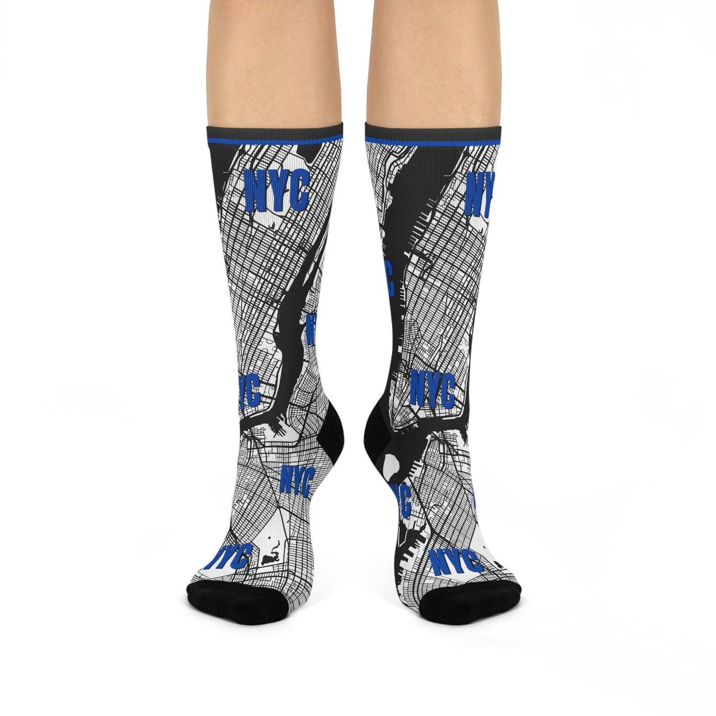 NYC Socks Blue Map Wall Street Unisex Adult Stretchy Mid Calf Atlas Wanderlust