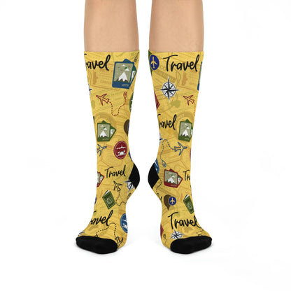 Travel Socks Yellow Compass Unisex Adult Stretchy Mid Calf Original Atlas Wanderlust