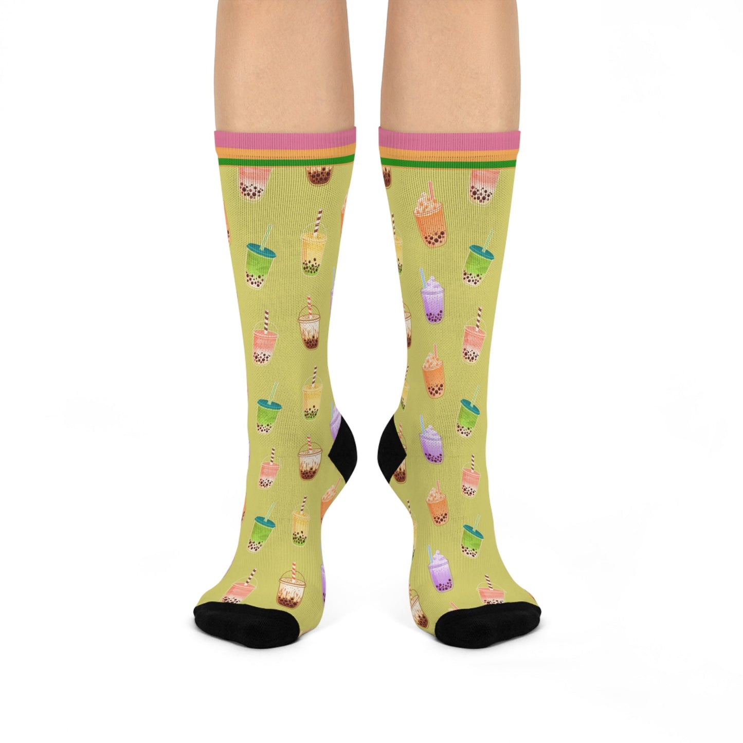 Bubble Tea Socks Boba Unisex Adult Stretchy Mid Calf Original Atlas Wanderlust