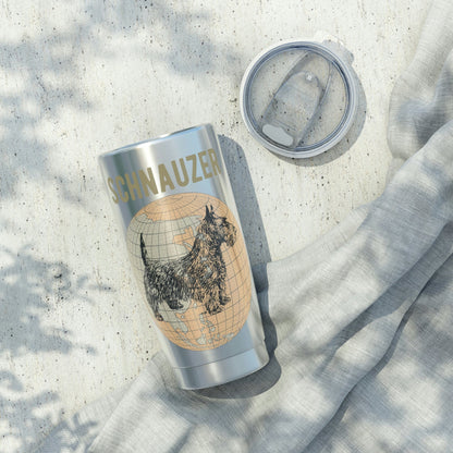 Schnauzer Tumbler – Line Art Dog on Vintage Map Design Atlas Wanderlust