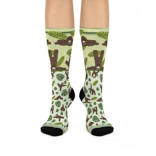 Sloths in Action= Slaction Socks! Unisex Adult Stretchy Mid Calf Original Atlas Wanderlust