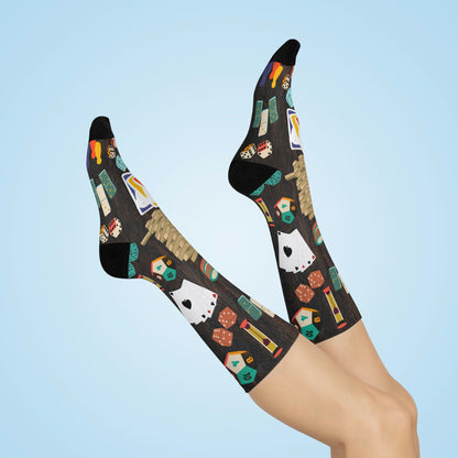 Family Game Night Socks Fun at Large! Unisex Adult Stretchy Mid Calf Original Atlas Wanderlust