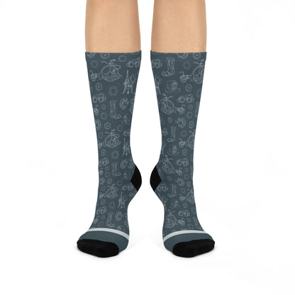 Steampunk Socks Slate Unisex Adult Stretchy Mid Calf Original Atlas Wanderlust